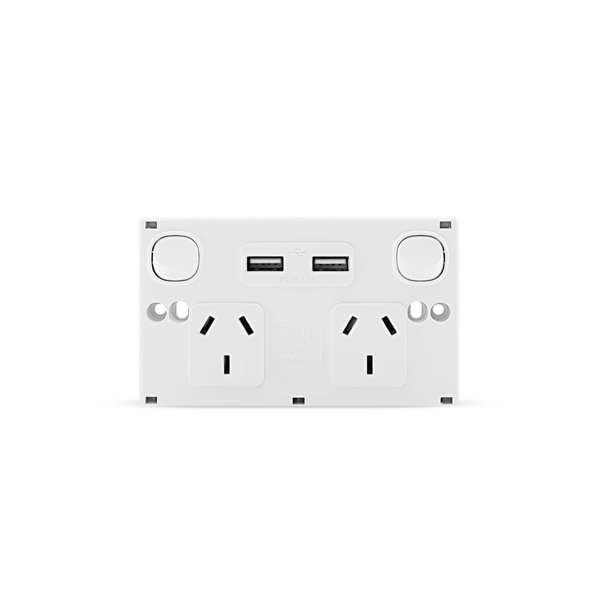 Lucci Power Gravity Twin 10A GPO with Double USB Ports in Matte White-img-4