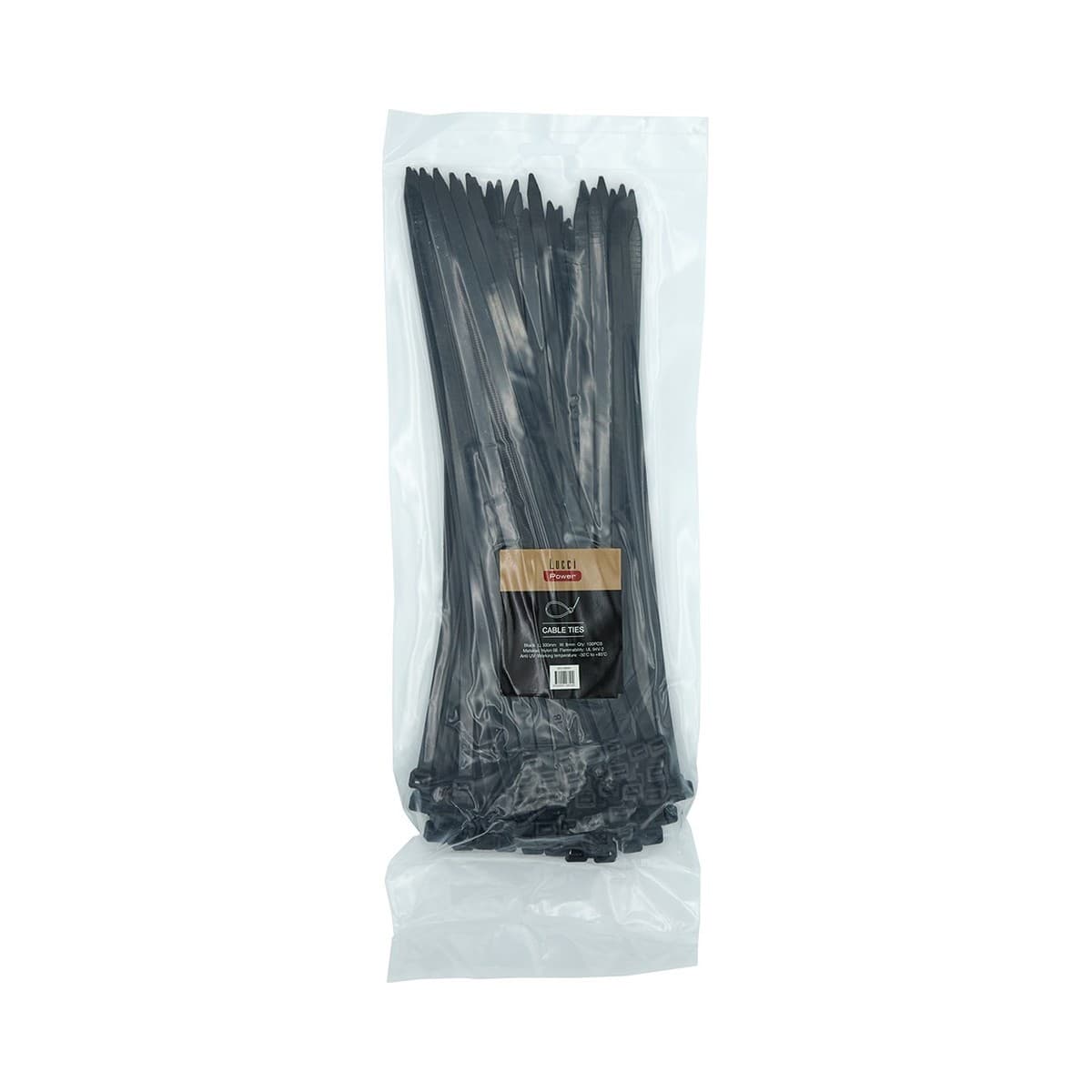 Lucci Power 8mm x 300mm Cable Ties in Black, 100 Pieces