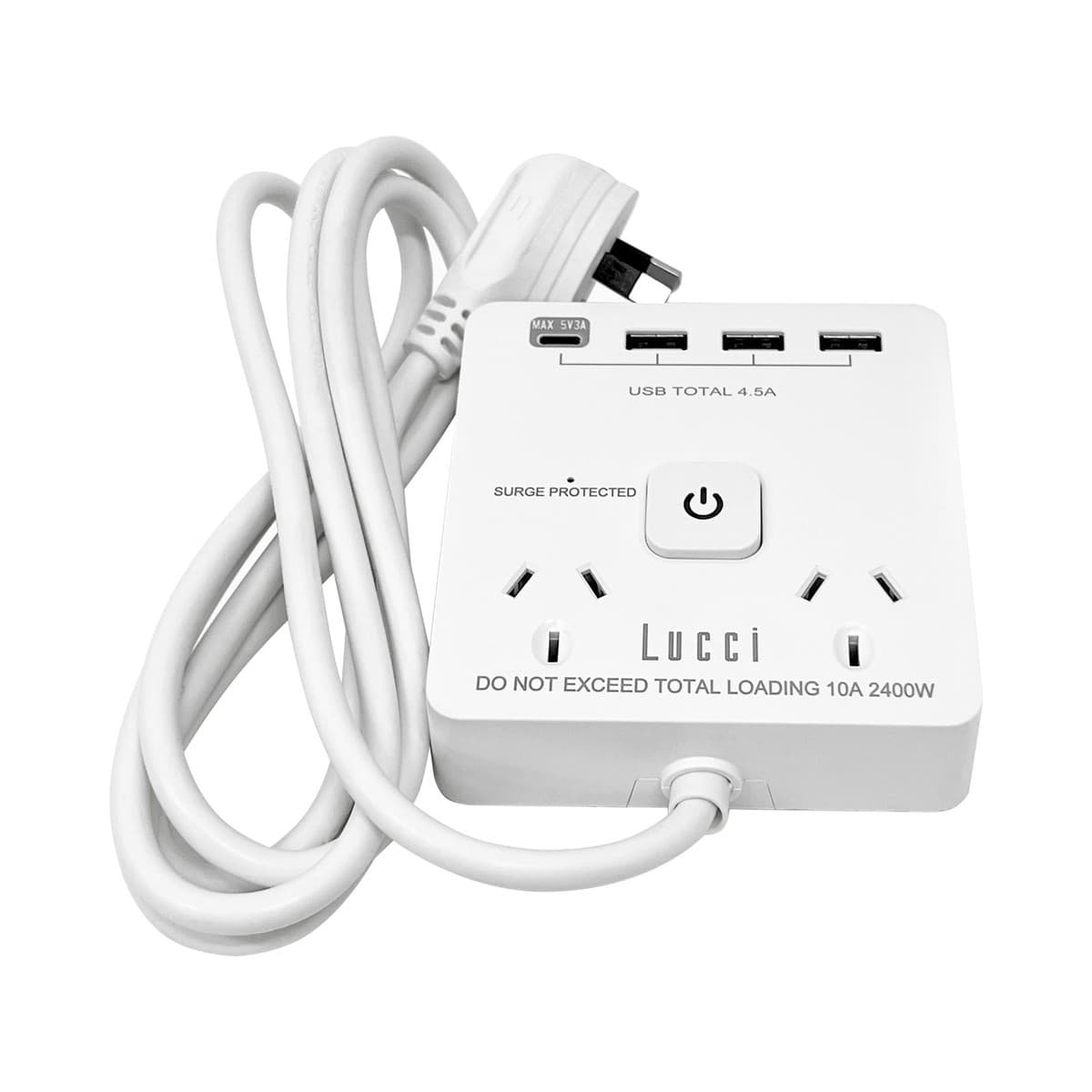 Lucci 2 Outlet Desktop Power Station in White with 4 USB Charging Ports-img-1