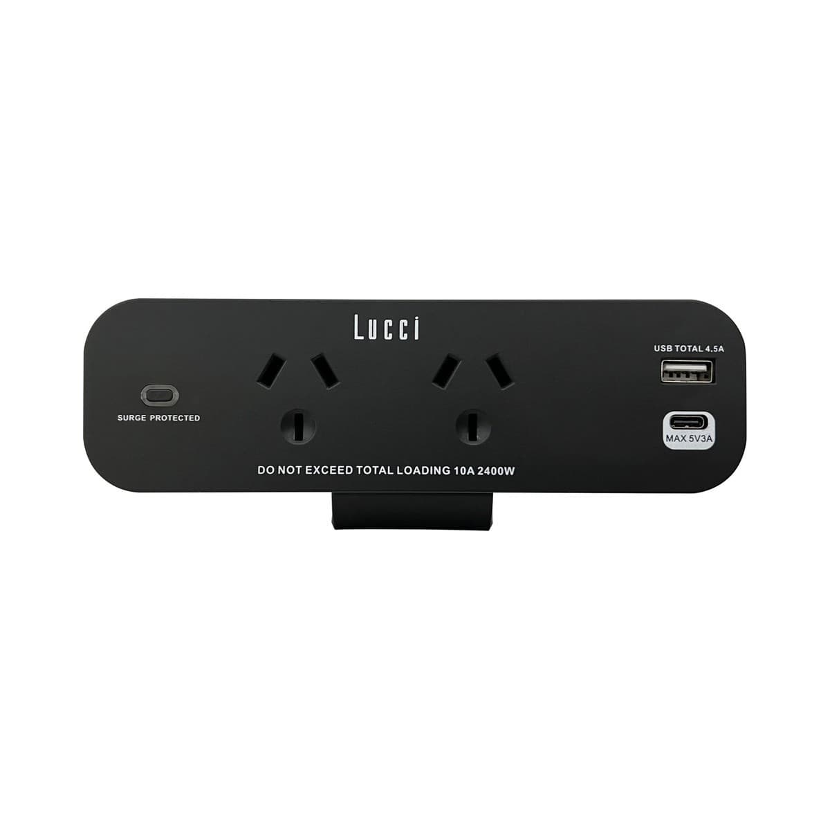 Lucci 2 Outlet Desktop Clamp Mounted Power Station in Black with 2 USB Charging Ports-img-2
