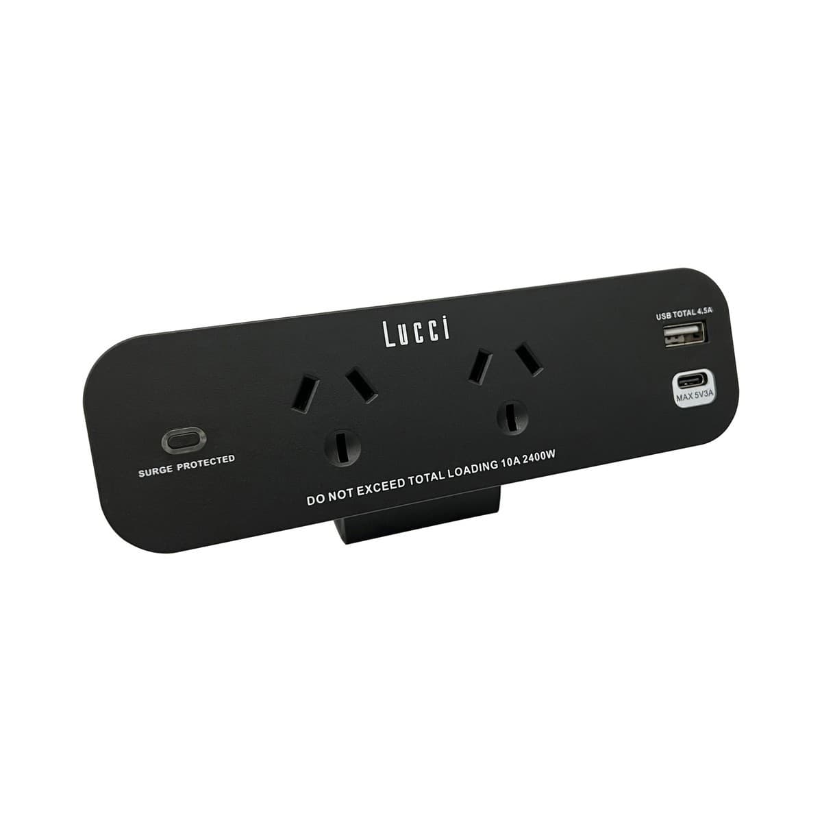 Lucci 2 Outlet Desktop Clamp Mounted Power Station in Black with 2 USB Charging Ports-img-3