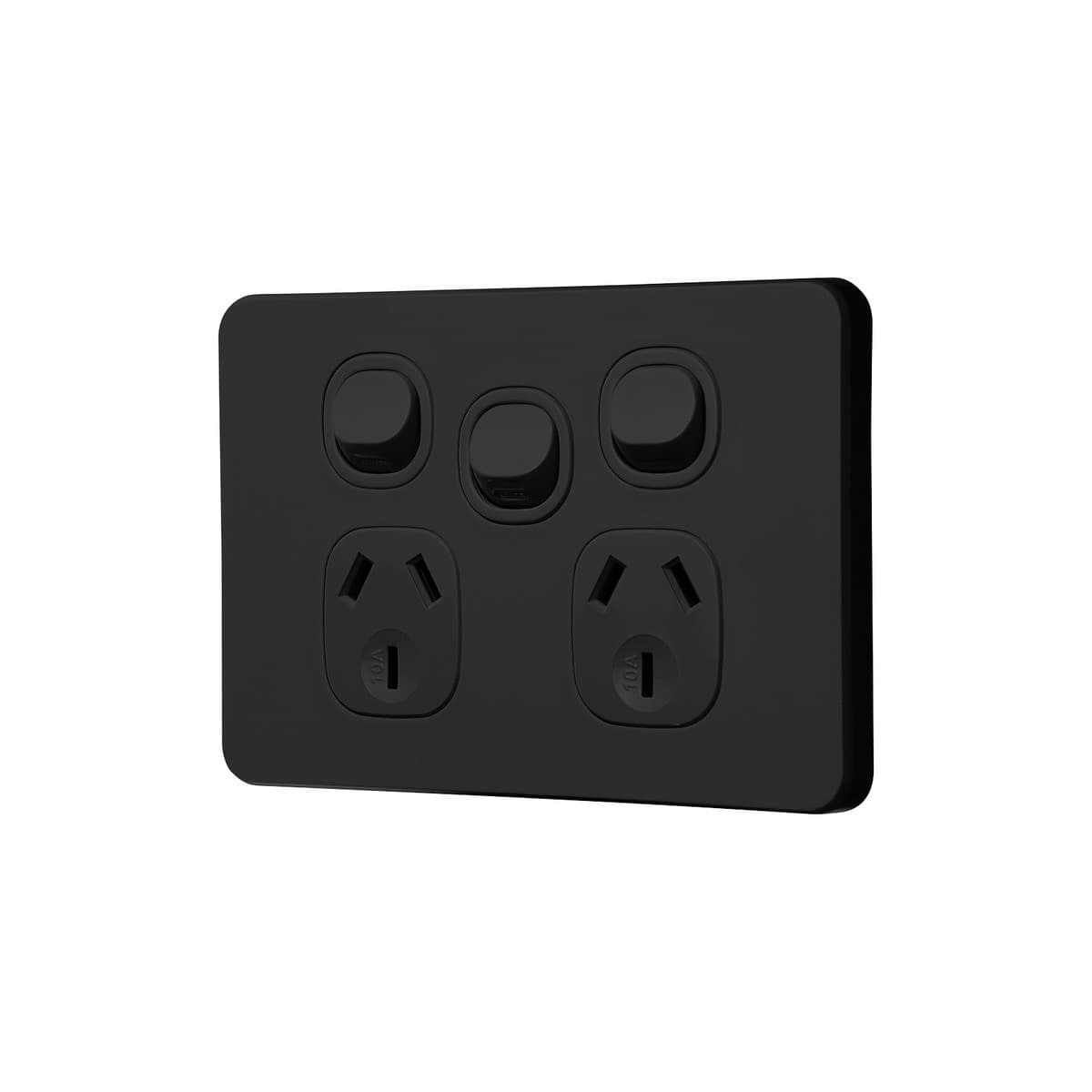 Vynco Metro Twin GPO With Extra Switch Only in Matte Black-img-2