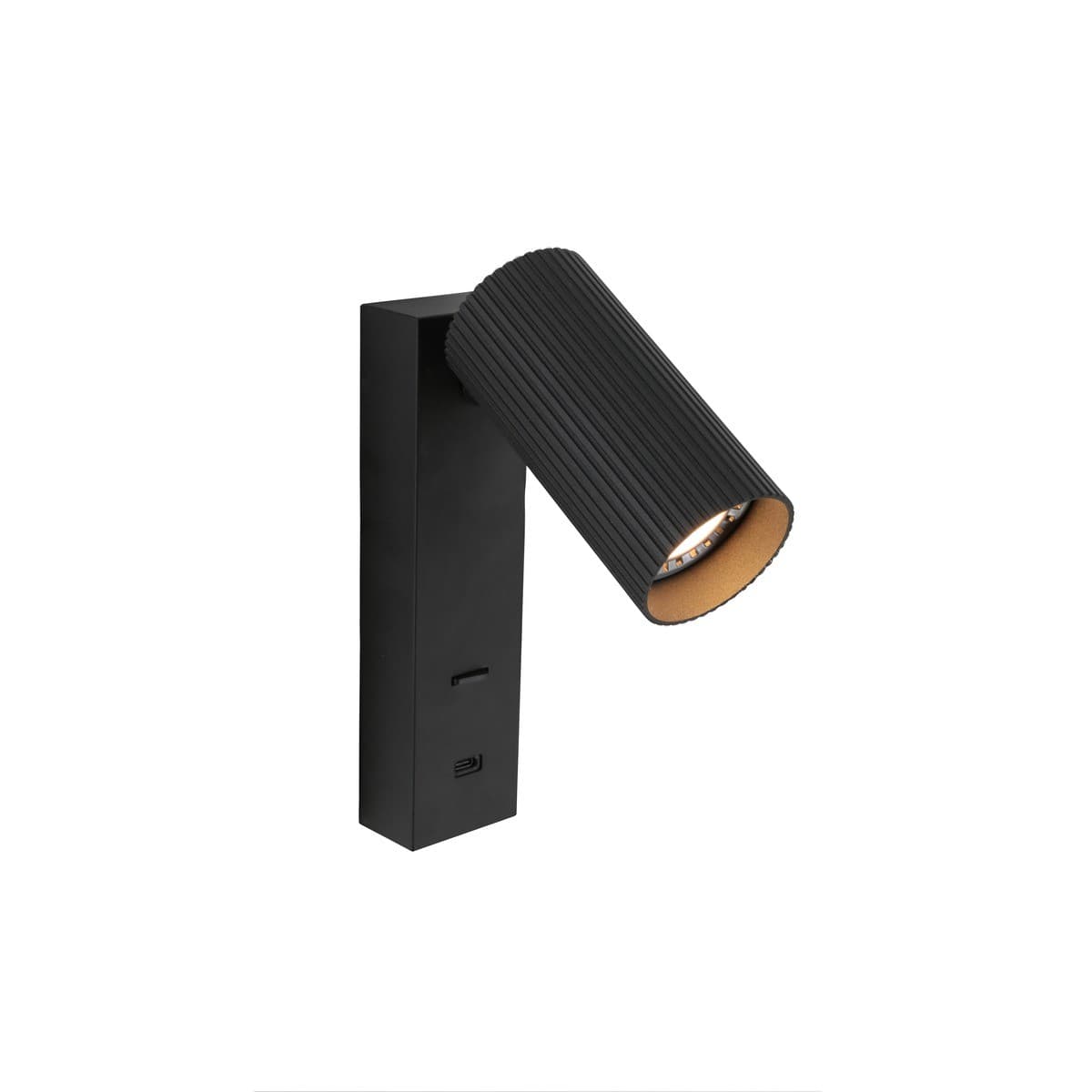 Jessy 1 Light Ribbed Wall Bracket with USB-C Charging Port in Black