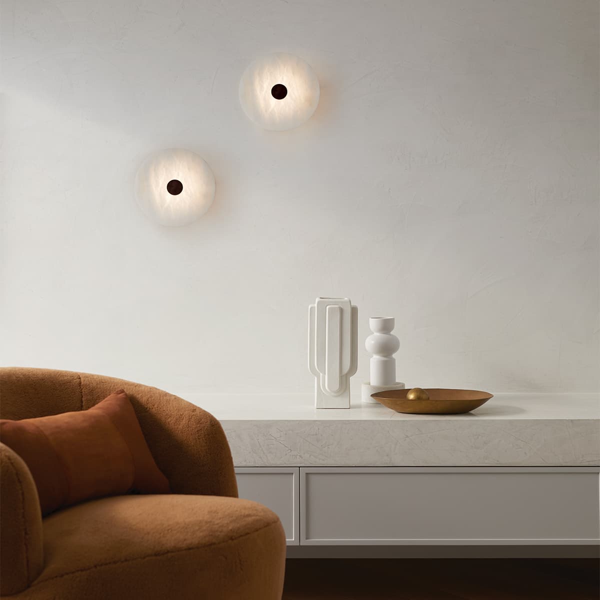 Made By Mayfair Osten LED Colour-Shifting Wall Bracket in Black with Spanish Alabaster