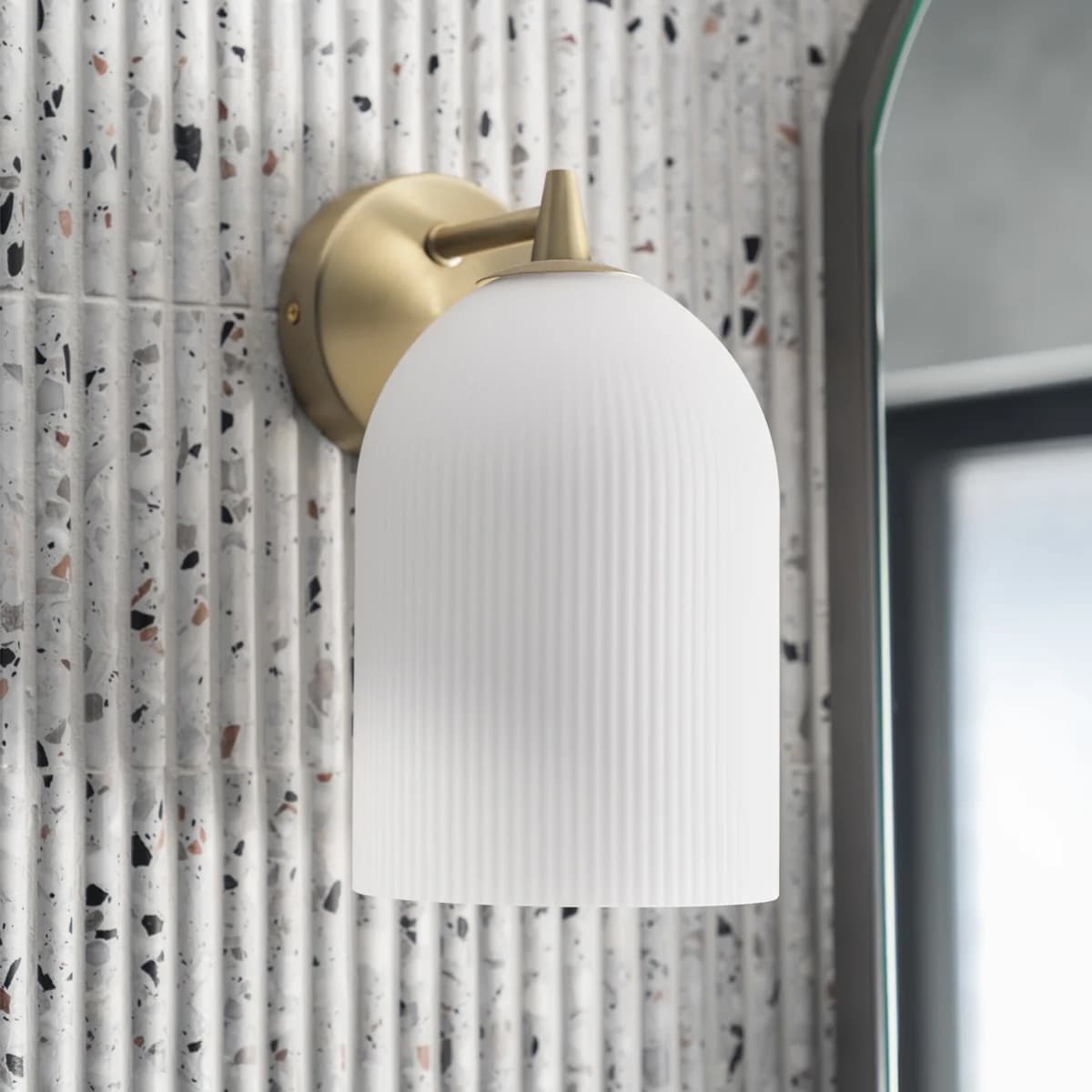 Camilla 1 Light Wall Bracket in Brass with Ribbed Opal Glass-img-3