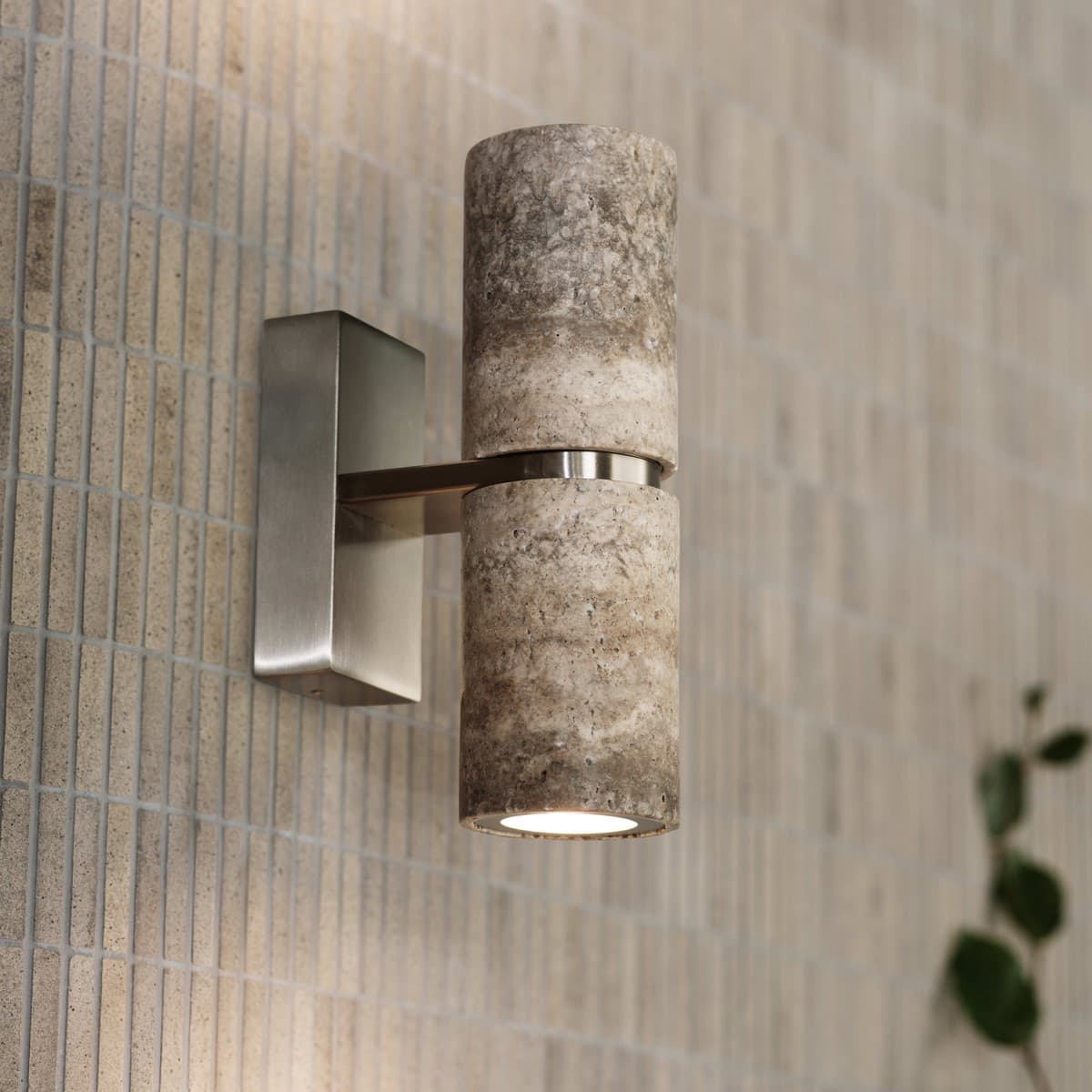 Hartley Up/Down Wall Bracket in Brushed Nickel with Silver Travertine