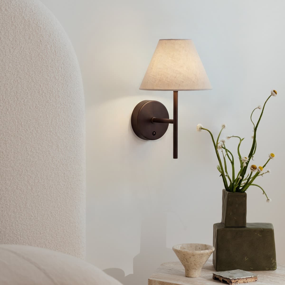 Portia LED Rechargeable Battery Wall Bracket in Bronze and Natural Linen-img-2