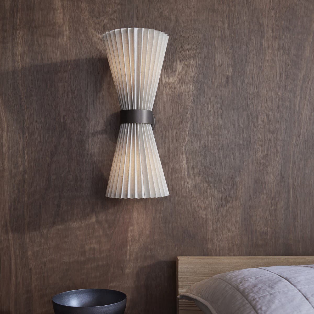 Amore 2 Light Pleated Wall Bracket in Bronze with Natural Linen-img-2