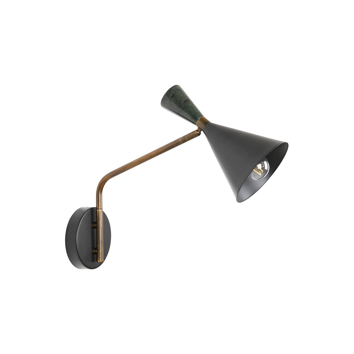 Campari 1 Light Wall Bracket in Black with Green Marble and Bronze Details-img-1