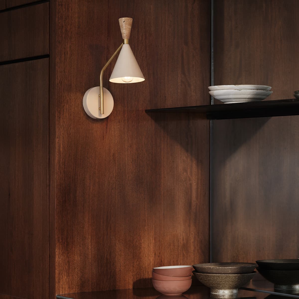 Campari 1 Light Wall Bracket in Beige with Natural Travertine and Aged Brass Details-img-2