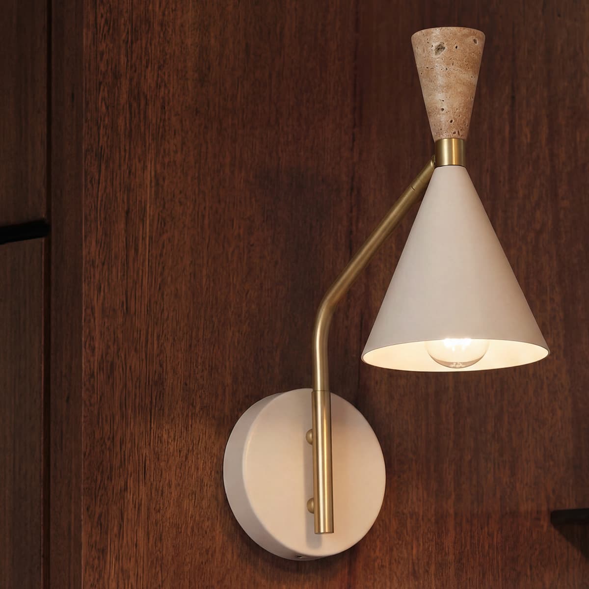 Campari 1 Light Wall Bracket in Beige with Natural Travertine and Aged Brass Details-img-3