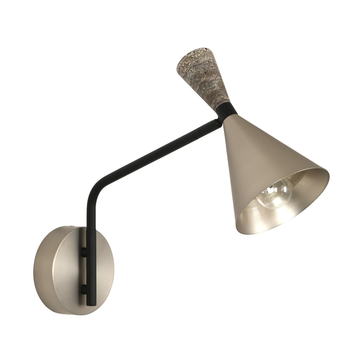Campari 1 Light Wall Bracket in Brushed Nickel with Silver Travertine and Textured Black Details-img-1