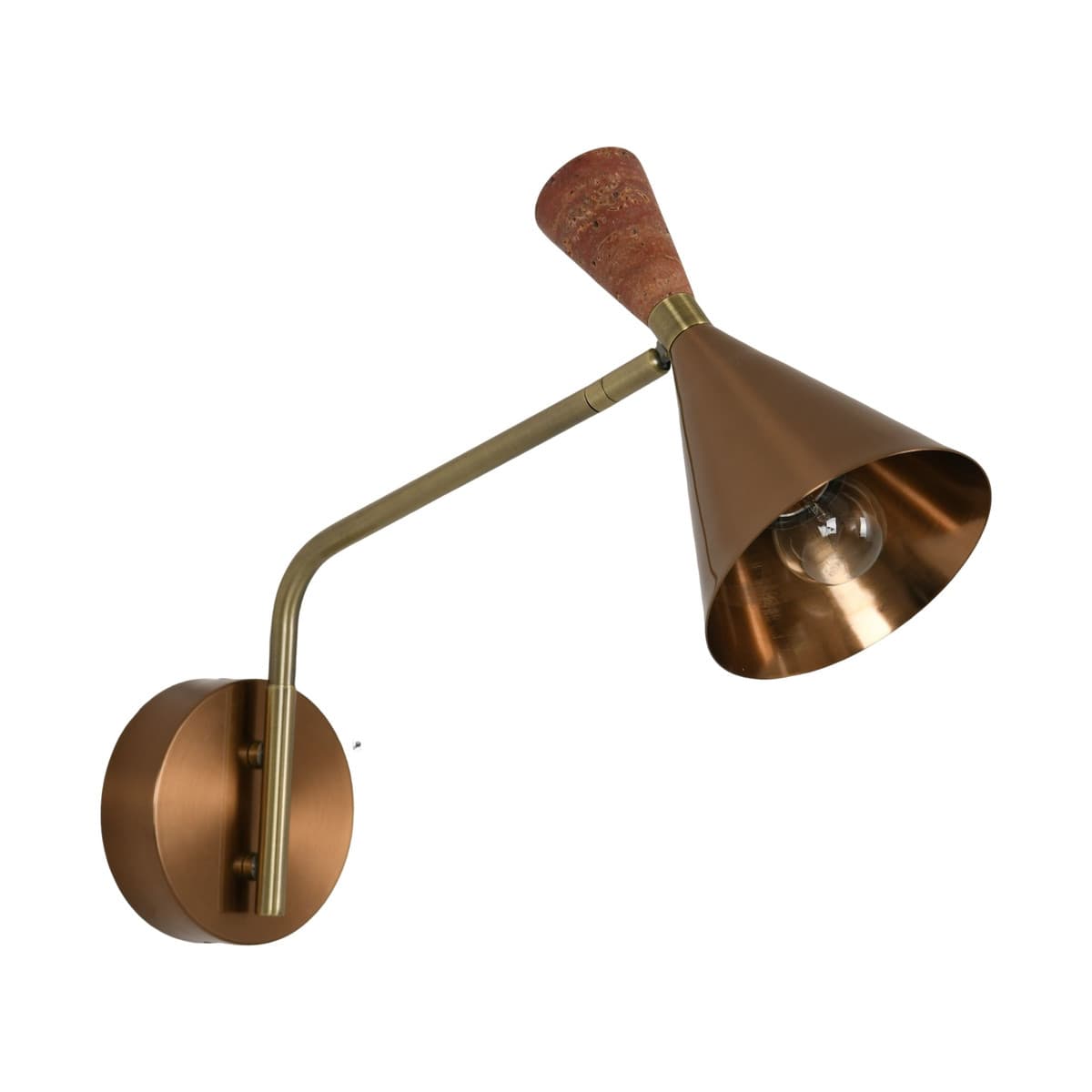 Campari 1 Light Wall Bracket in Brushed Copper with Rose Travertine and Antique Brass Details-img-1
