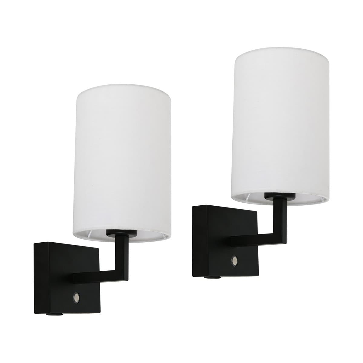 Maya 1 Light Wall Bracket in Black with White Fabric, 2 Pack-img-1