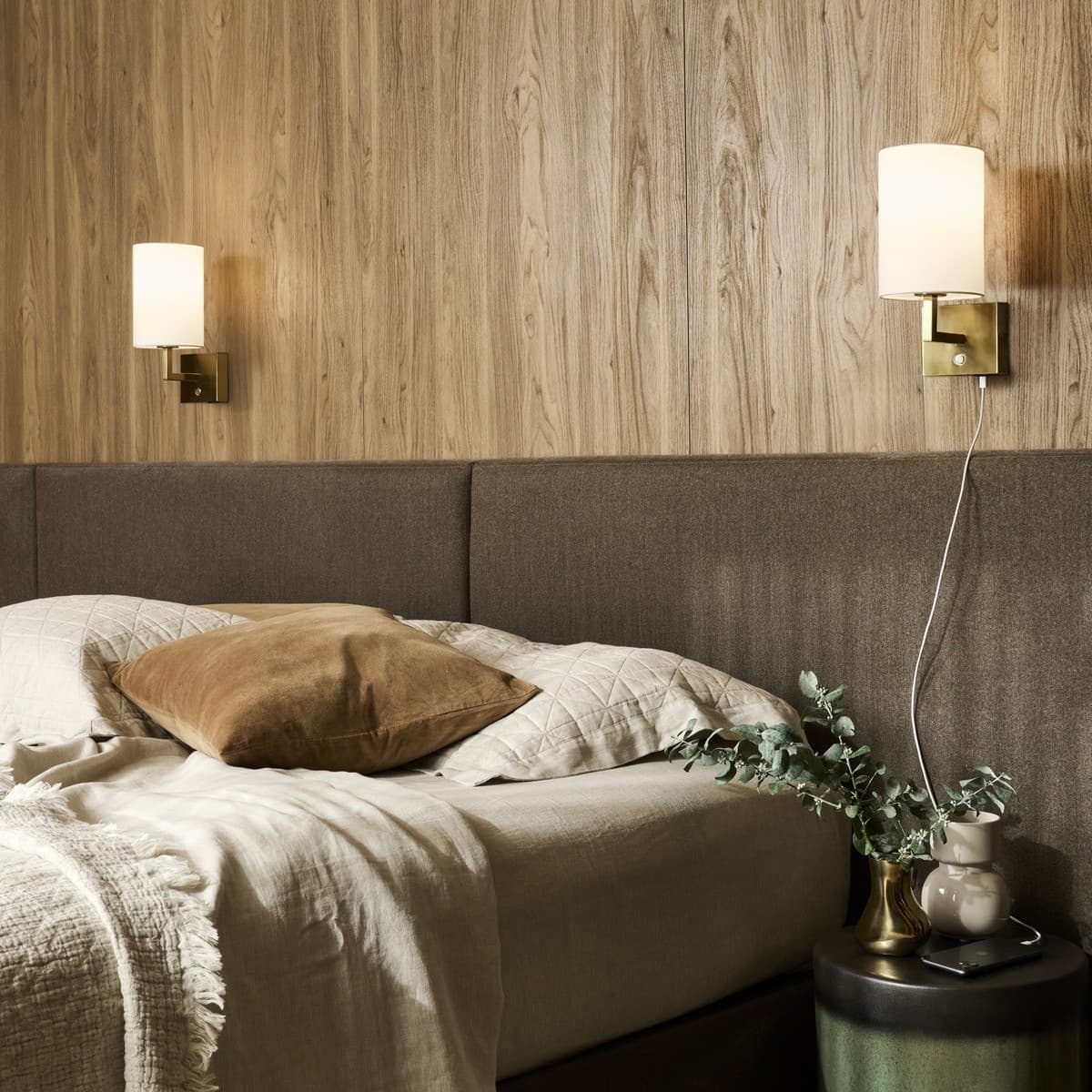 Maya 1 Light Wall Bracket in Brass with White Fabric, 2 Pack-img-2