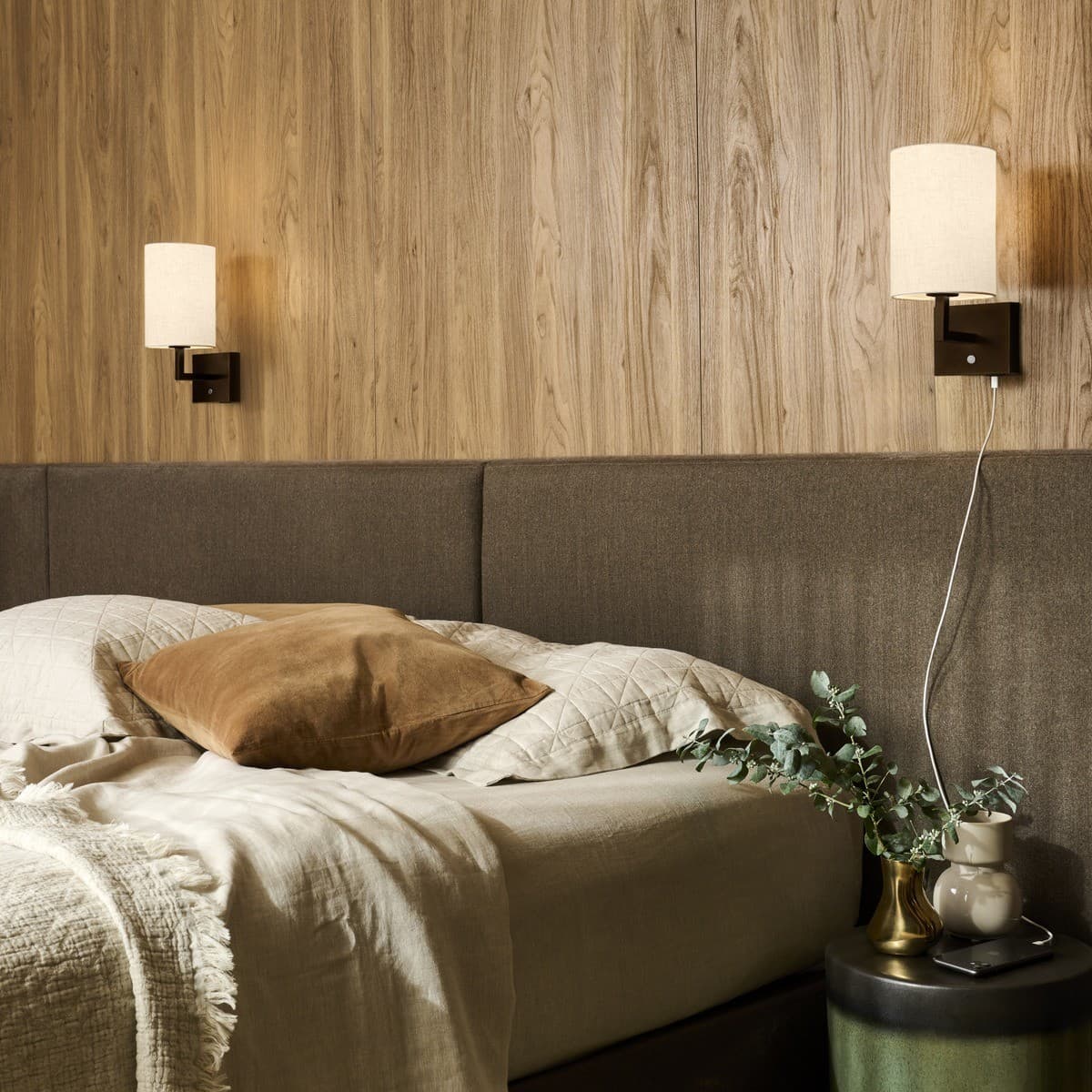 Maya 1 Light Wall Bracket in Bronze with Natural Fabric, 2 Pack-img-2