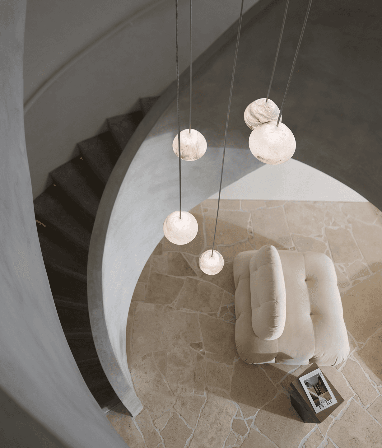 Campari 1 Light Pendant in Brushed Nickel with Silver Travertine and Textured Black Details | Beacon Lighting