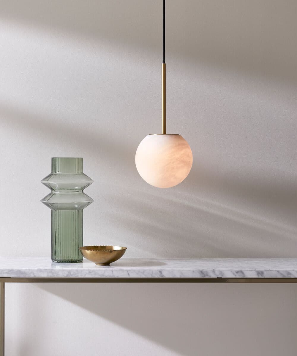 Lucent Pendant 160mm Brass and Alabaster | Beacon Lighting