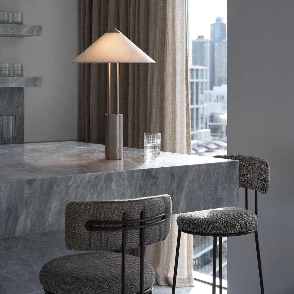 Jaxon 2 Light Touch Dimmable Table Lamp in Brushed Nickel with White Linen, with USB | Beacon Lighting