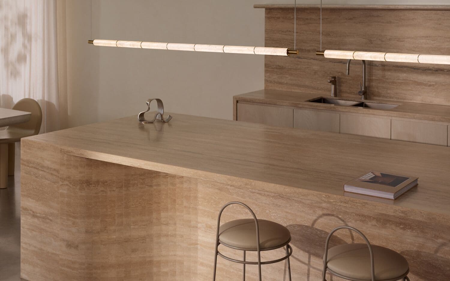 Made by Mayfair Cadence 1.6m LED Colour Switching Pendant in Aged Brass with Spanish Alabaster | Beacon Lighting