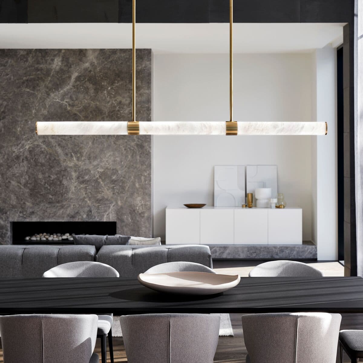 Made by Mayfair Luella 1.5m LED Colour-Shifting Pendant in Solid Brass with Spanish Alabaster | Beacon Lighting