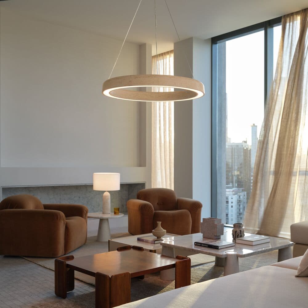Selene 620mm Pendant in Travertine | Beacon Lighting