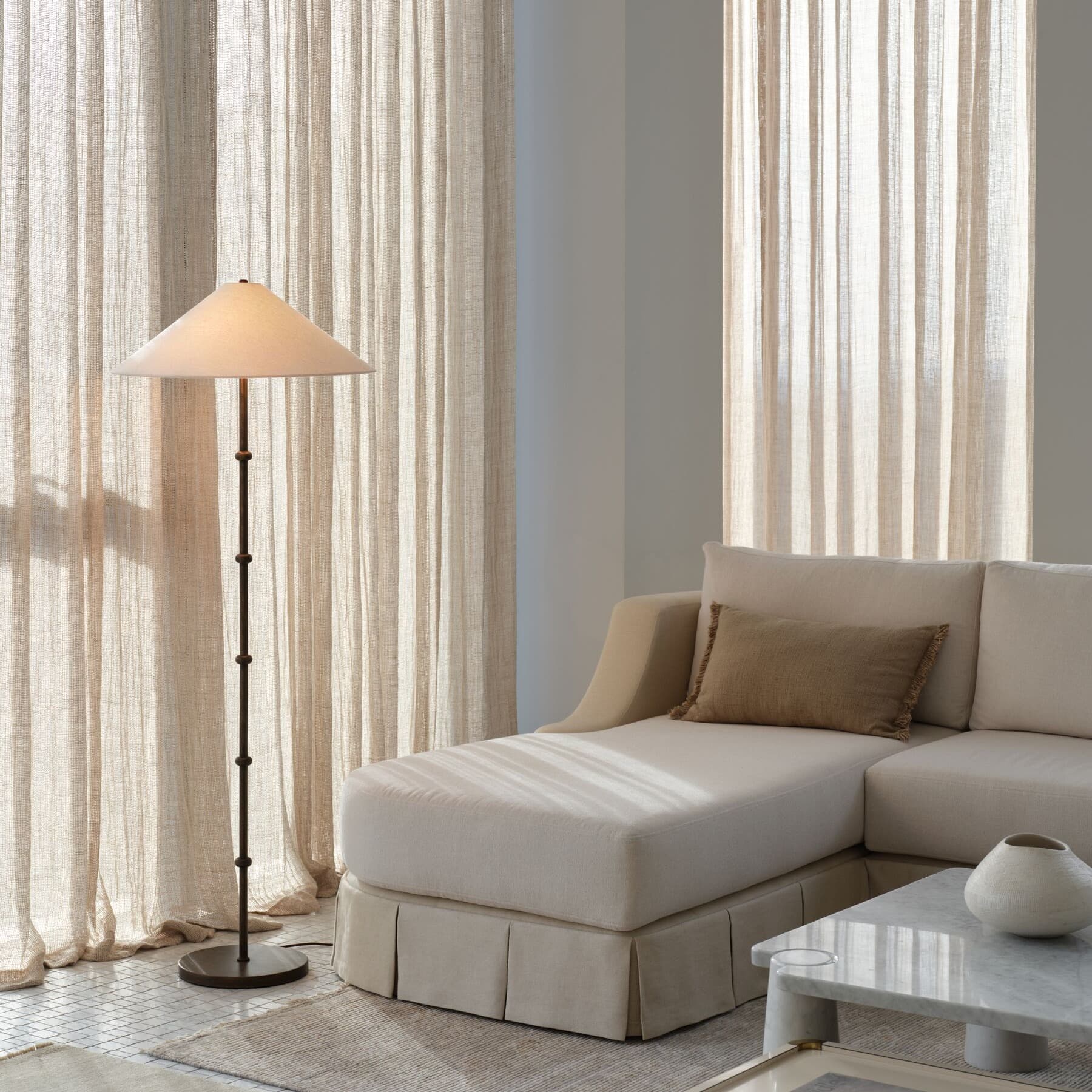 Monaco 3 Light Floor Lamp in Bronze and Natural | Beacon Lighting