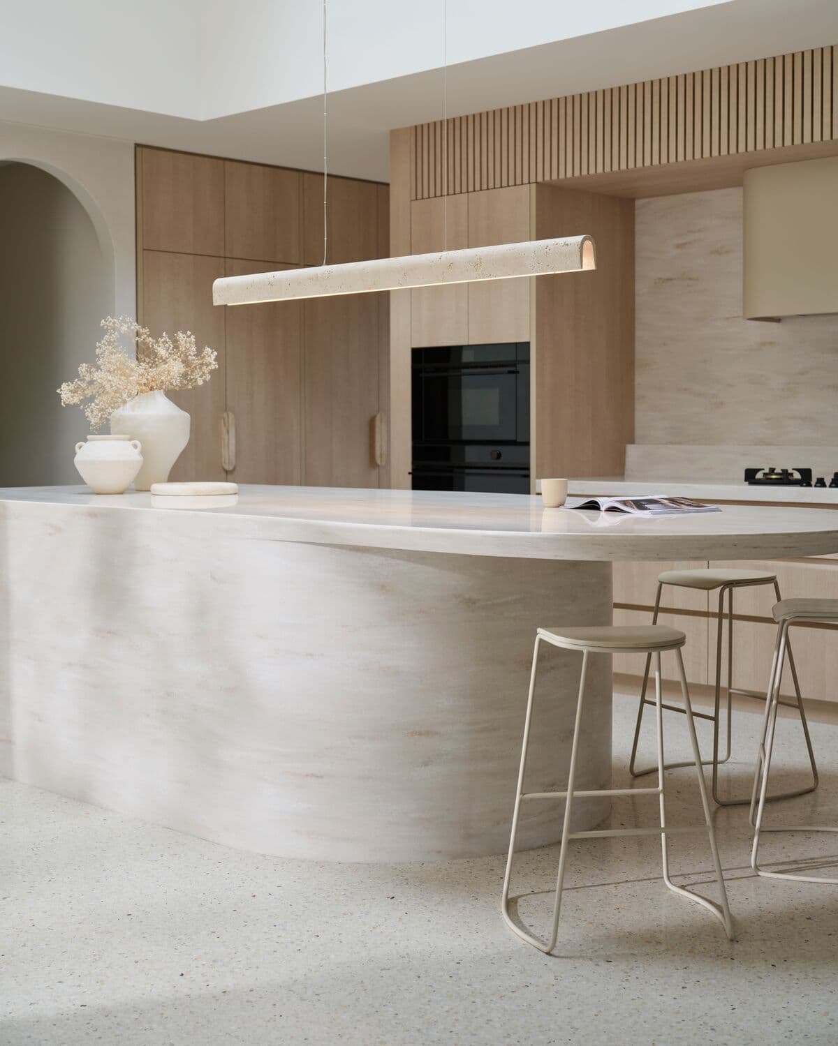 Bridge 1.5m LED Colour-Shifting Linear Pendant in Travertine | Beacon Lighting
