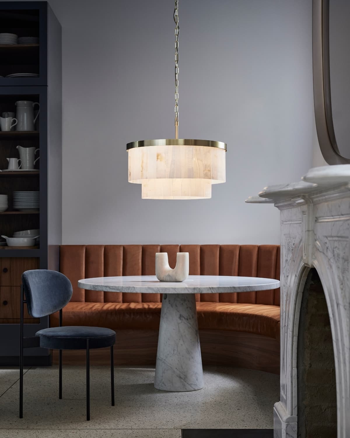Made by Mayfair Elora 9 Light Round Pendant in Brass with White Jade Stone | Beacon Lighting