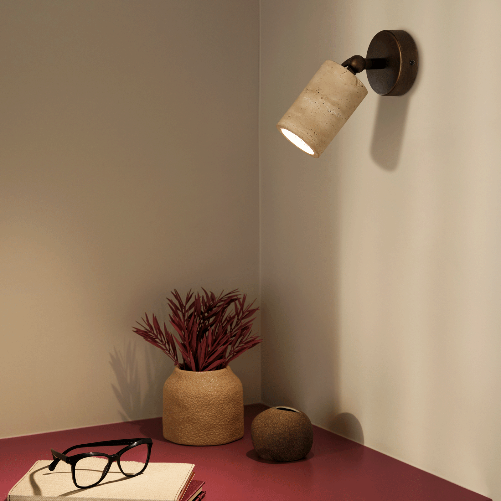 Traviato 1 Light Spot Light in Travertine with Bronze Details | Beacon Lighting