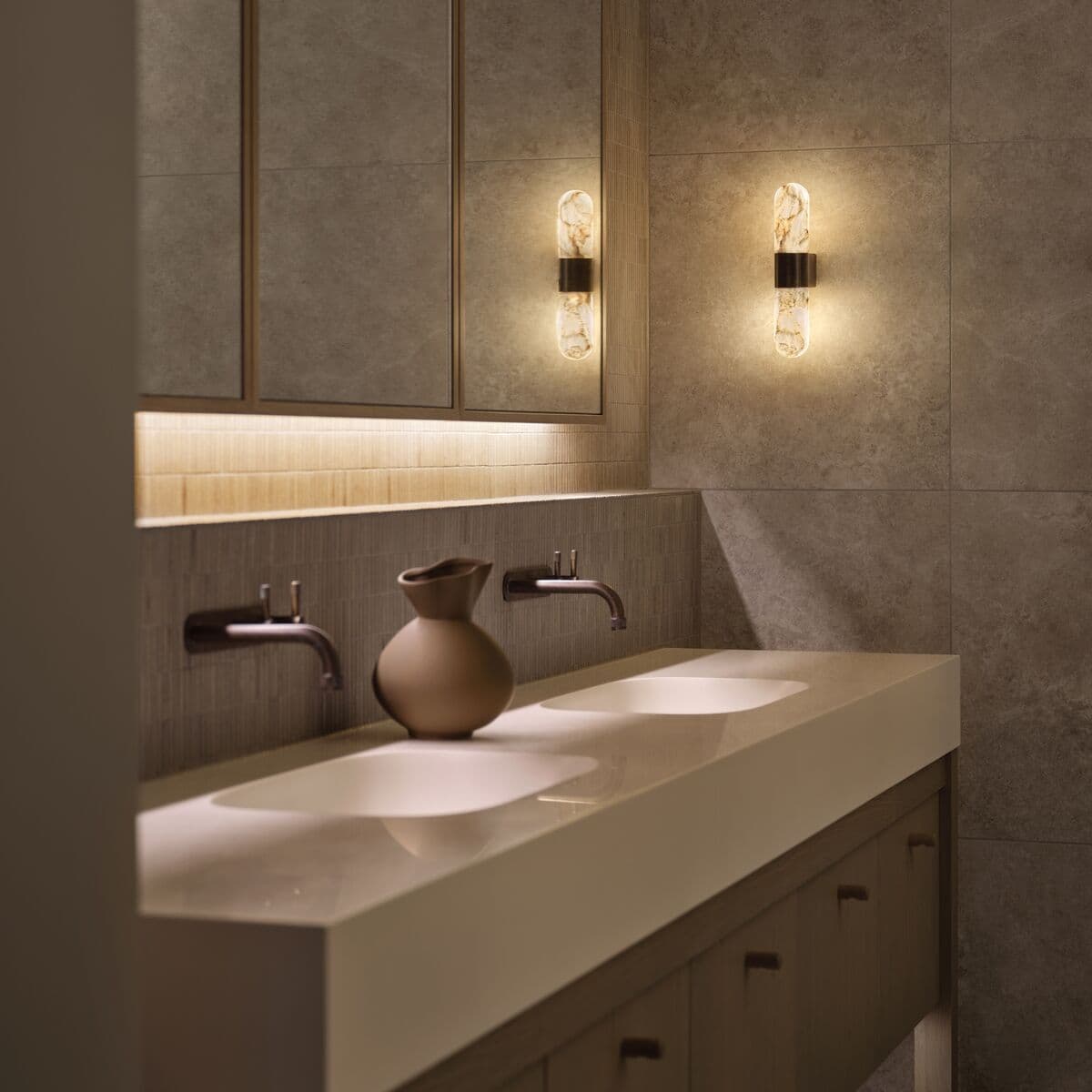 Arket 2 Light Wall Bracket in Bronze with Latte Alabaster