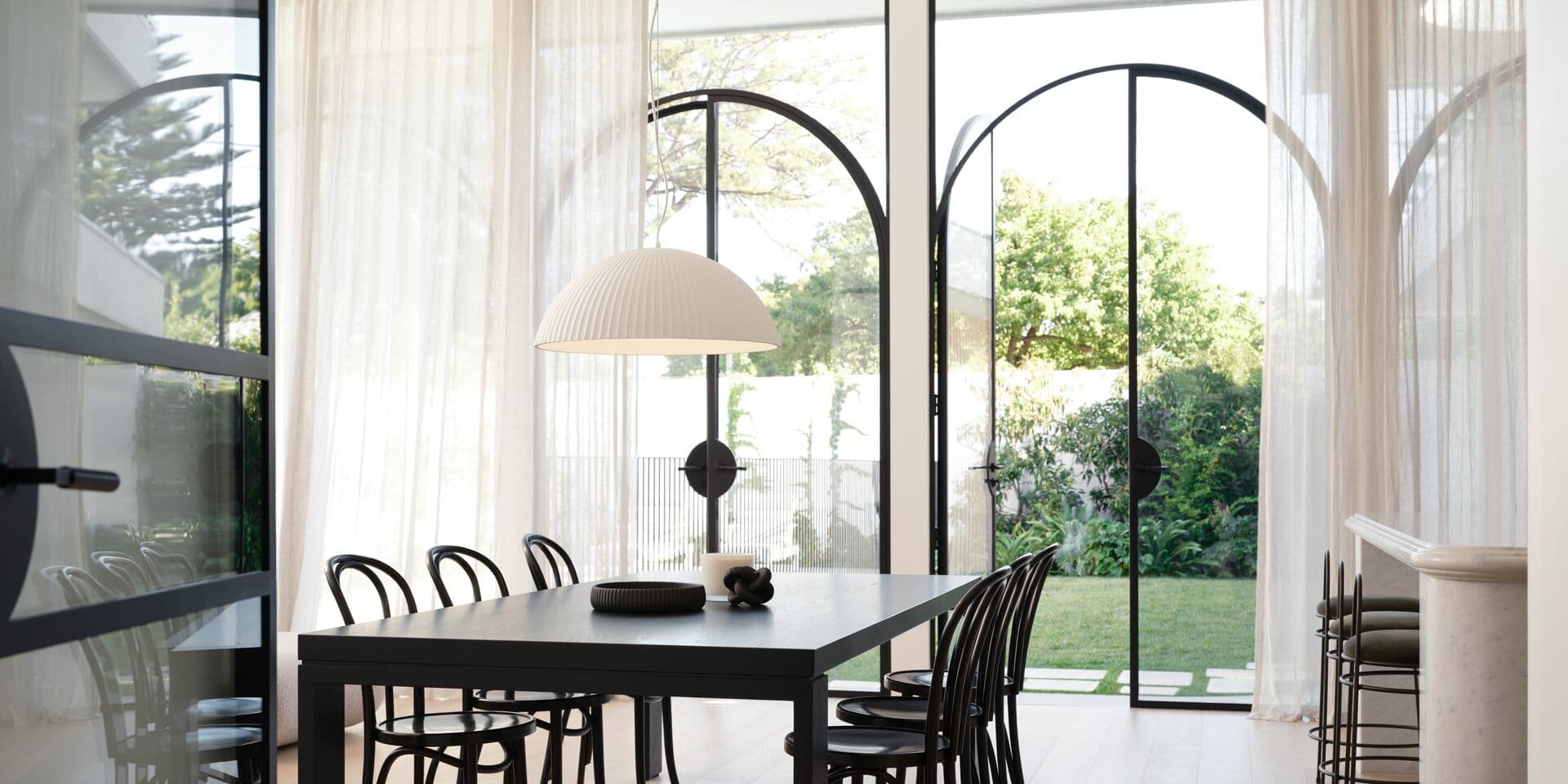MFL Bianco 1 Light Large Dome Pendant in Ribbed White Gypsum | Beacon Lighting