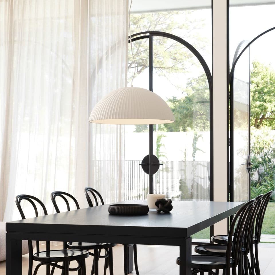 Bianco Large Dome Pendant in Ribbed White Gypsum | Beacon Lighting