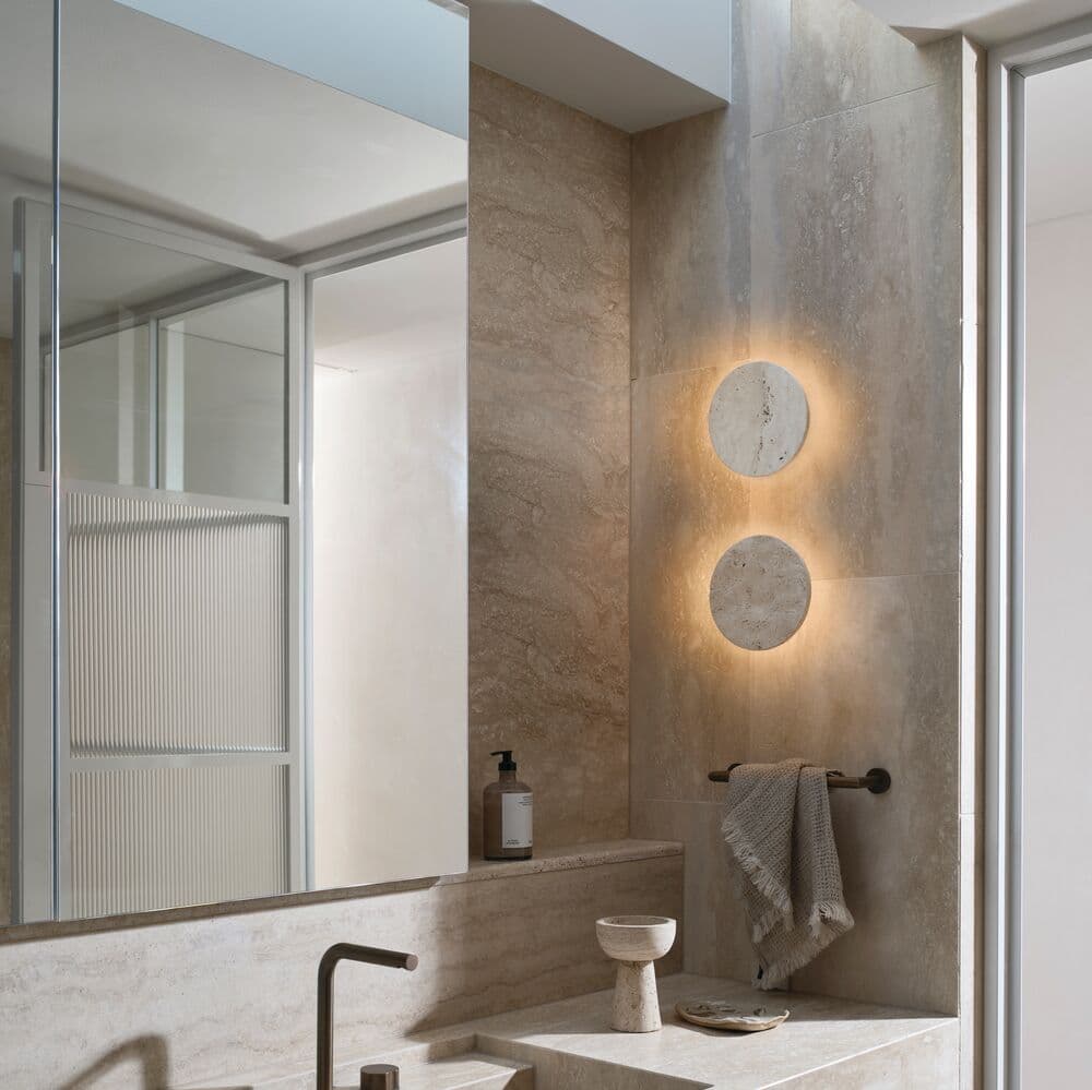 Equinox 200mm LED Colour-Shifting Wall Sconce in Travertine | Beacon Lighting