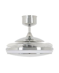 Fanaway Evo1 Prevail Chrome Ceiling Fan with Clear Retractable Blades and LED Light and Remote