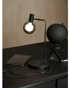 Marx 1 Light Table Light in Black with Smoke Glass Shade and USB Port