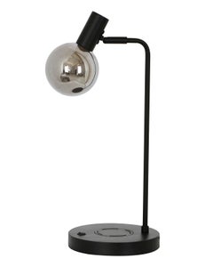 Marx 1 Light Table Light in Black with Smoke Glass Shade and USB Port