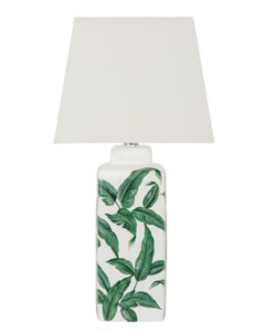 Botanic 1 Light Square Table Lamp in White/Green