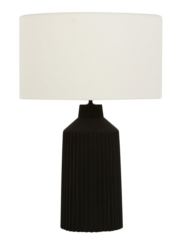 Miro 1 Light Table Lamp with Black Ribbed Concrete Base and White Linen Shade