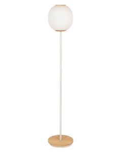 Mele 1 Light Floor Lamp in White with Ash Base and Ribbed Frost Glass Shade
