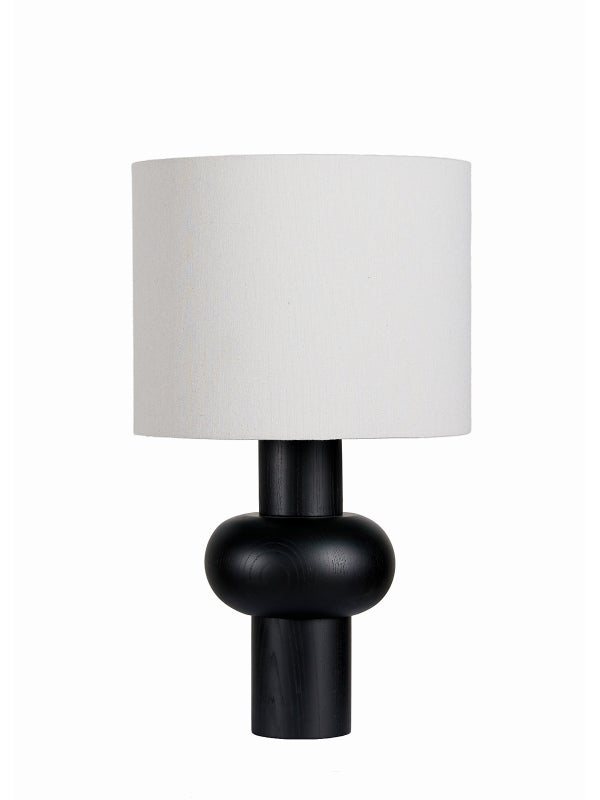 Orson 1 Light Table Lamp in Black Wood with White Linen Shade