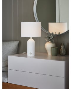 Hazel 1 Light Table Lamp in White Wood with White Linen Shade