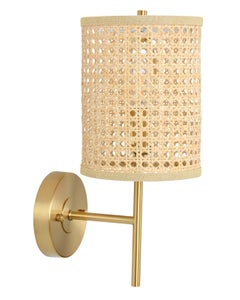 Tide 1 Light Wall Bracket in Antique Brass with Natural Ratten Shade