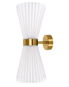 Amore 2 Light Pleated Wall Bracket in Brass with White Linen Shade