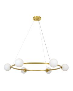 Helix 6 Light Pendant with Frosted Glass Shades in Brass