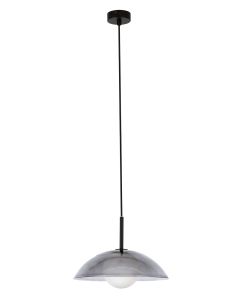 Zahra 1 Light Pendant with Smoke Glass Dome Shade and White Frosted Glass Round Diffuser