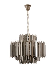 Muse 12 Light Chandelier or Close to Ceiling Fitting in Polished Nickel with Smoke Glass Panes