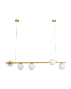 Helix 5 Light Pendant with Frosted Glass Shades in Brass