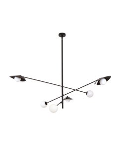 Quill 6 Light Pendant in Black with Opal Glass Shades