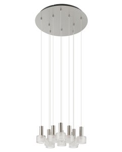 Pharos 10 Light LED Pendant in Brushed Chrome with Clear Glass Shades